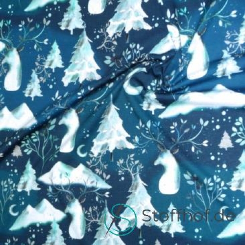 French Terry Sommersweat Winternacht Weiß Blau